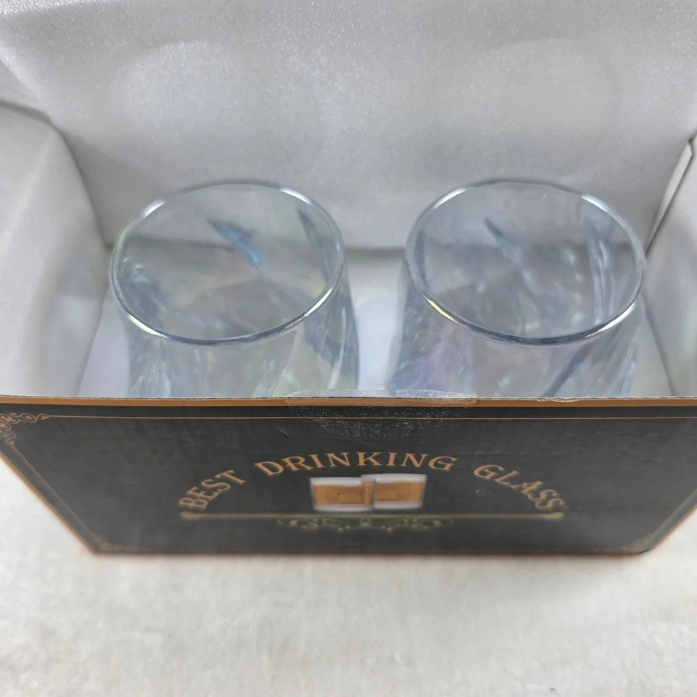 Iridescent Whiskey Glasses‎ Set of 2 Twisted Old Fashioned Rocks Glassware New